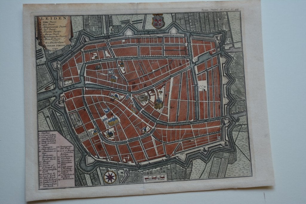 LEIDEN PLATTEGROND ANNO 1742 ISAAK TIRION KOPERGRAVURE E64, Gelezen, Verzenden, Voor 1800, Isaak Tirion