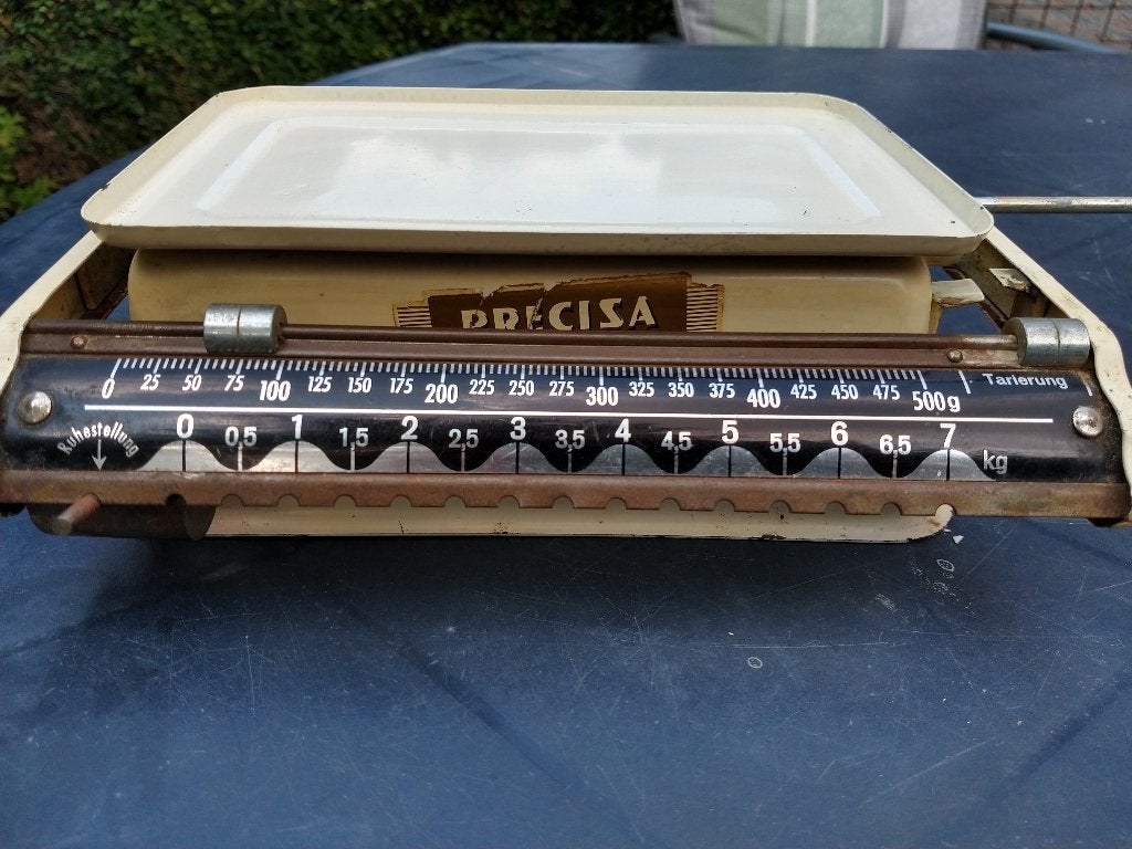 Oude analoge Preciza weegschaal uit de jaren '50, Antiek en Kunst, Curiosa en Brocante, Ophalen of Verzenden