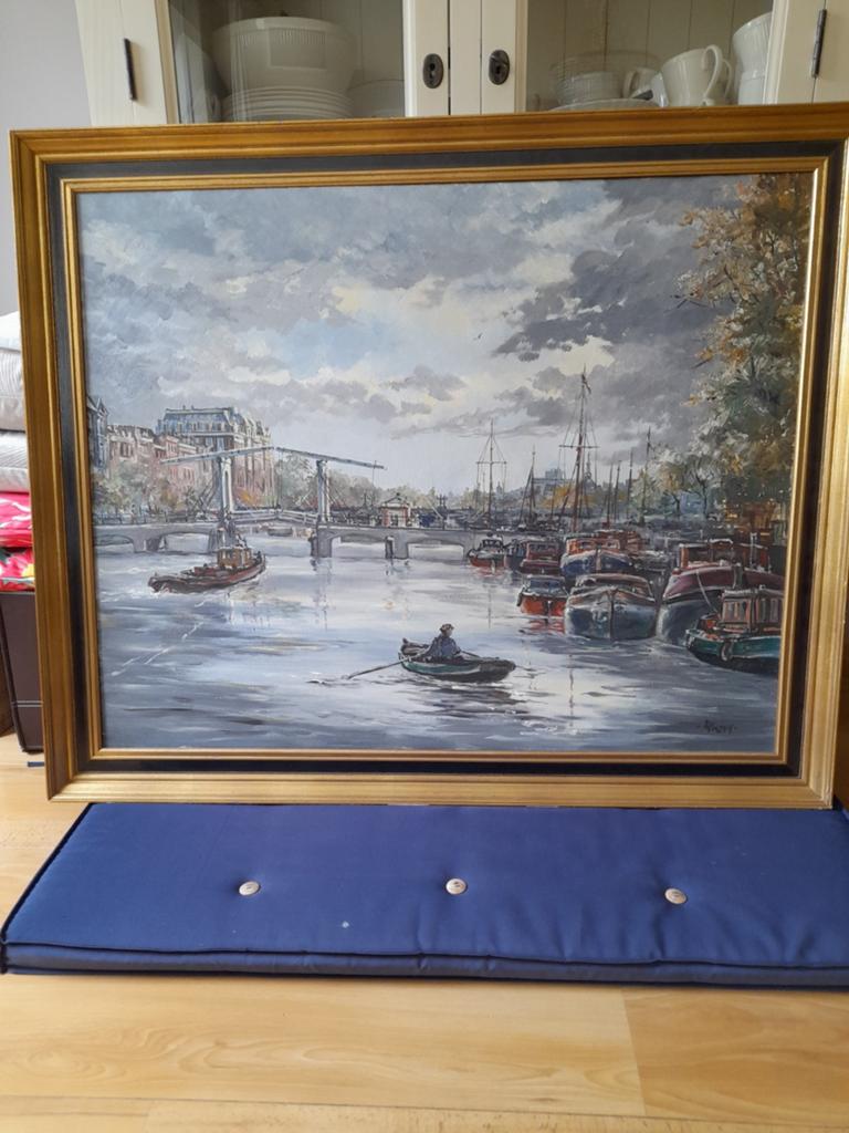 Olieverf schilderij Amsterdam gesigneerd. De magere brug., Ophalen