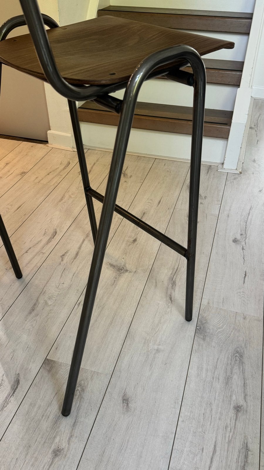 Foto 6 van 3x Lizitte barkruk industrieel hout metaal vintage retro