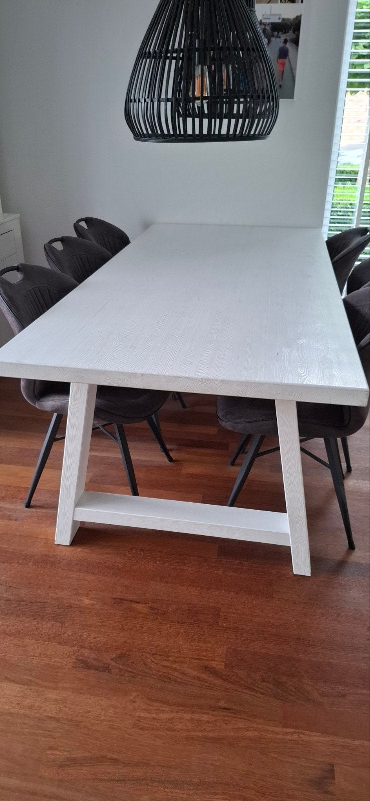Eettafel wit hout 220x100cm Woood, Ophalen, Gebruikt, 200 cm of meer, 50 tot 100 cm