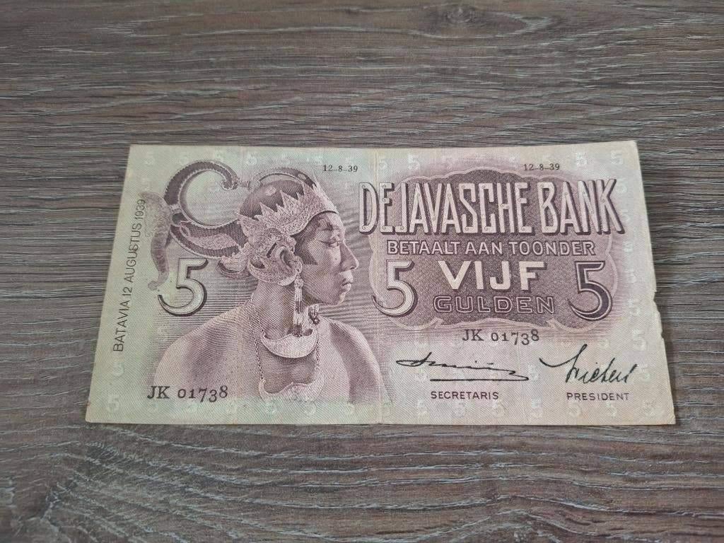 Biljet 5 gulden J. Dansers, 1939 - Nederlands-Indië (handt.), Postzegels en Munten, Bankbiljetten | Nederland, Ophalen of Verzenden