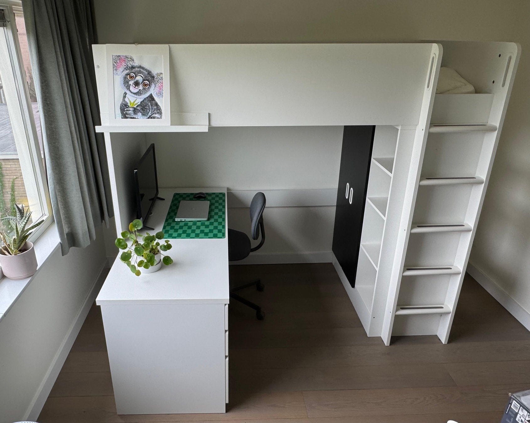 IKEA Hoogslaper met bureau en kledingkast., Ophalen, Hoogslaper, Eenpersoons, 100 cm