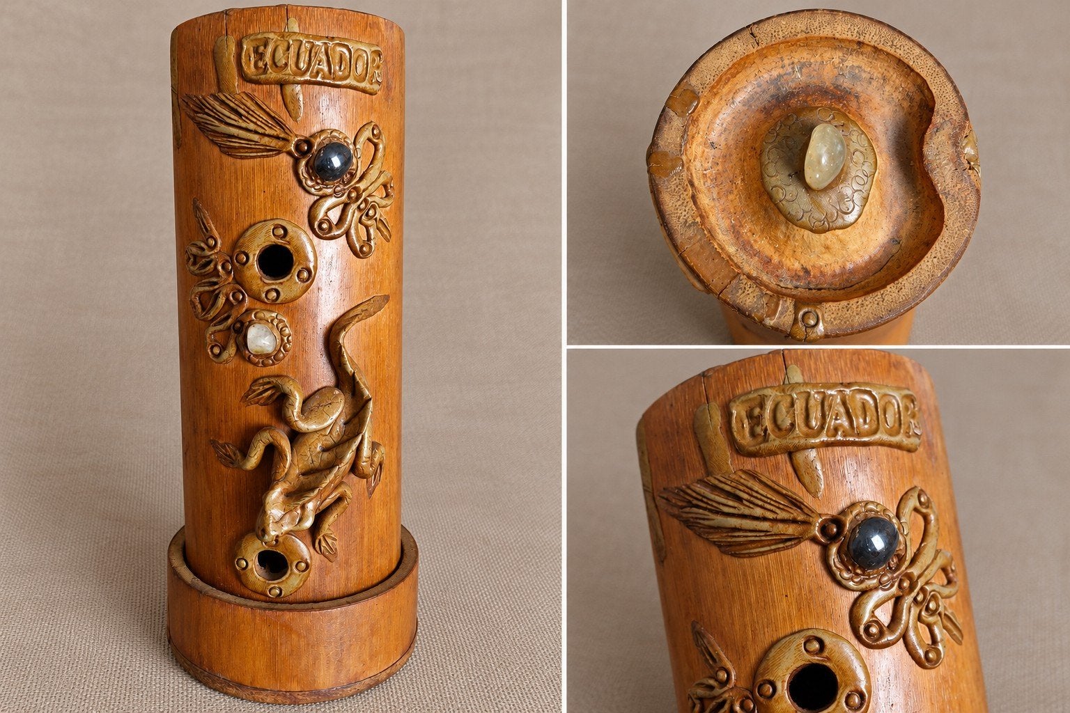 Vintage houten decoratiestuk Ecuador – handgesneden, Ophalen of Verzenden