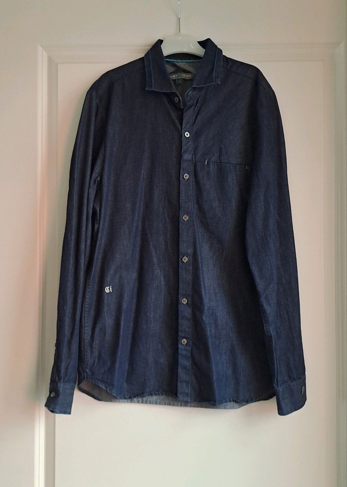 Cast Iron spijkeroverhemd heren - Maat L, Blauw, Ophalen of Verzenden, Zo goed als nieuw, Halswijdte 41/42 (L)