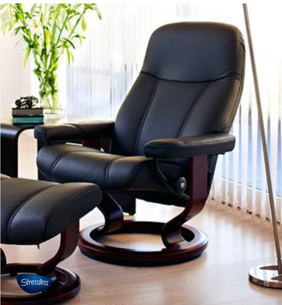 Stressless consul classic L  fauteuil met voetenbank - Zwart, Gebruikt, Modern, Comfort, Ophalen of Verzenden, 75 tot 100 cm