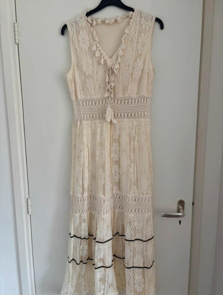 Crème Boho Jurk Maat L - Nieuw met Kant en Transparant, Maat 38/40 (M), Nieuw, Ophalen of Verzenden, Onder de knie