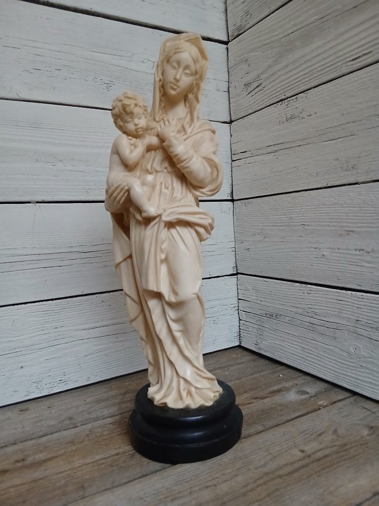 Groot Vintage Beeld Madonna met Kind – A. Santini, 37 cm, Ophalen of Verzenden, 20 - 50 cm, Beeld, Composieten