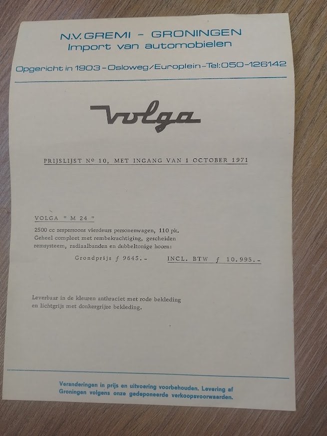 Volga M 24 prijslijst 1971, Ophalen of Verzenden, Nieuw, Overige merken
