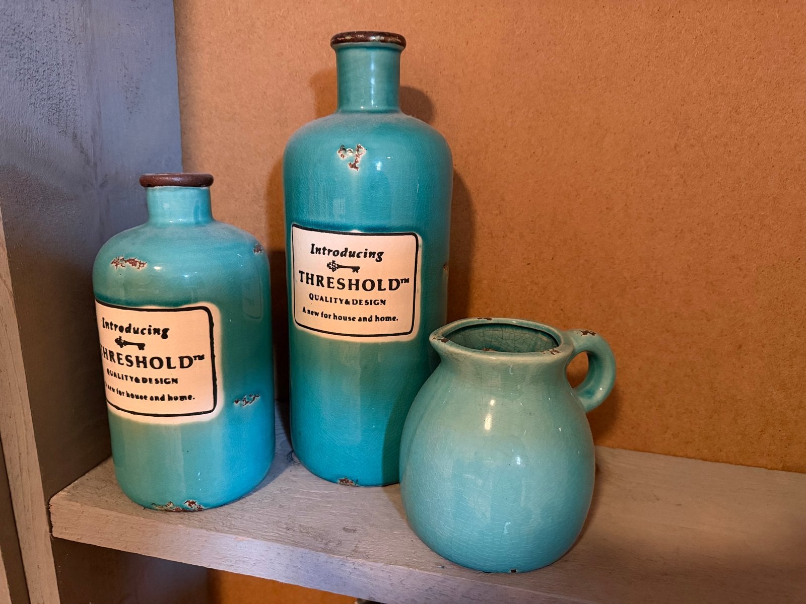 Set van 3 turquoise decoratieve vazen/kannen, Ophalen