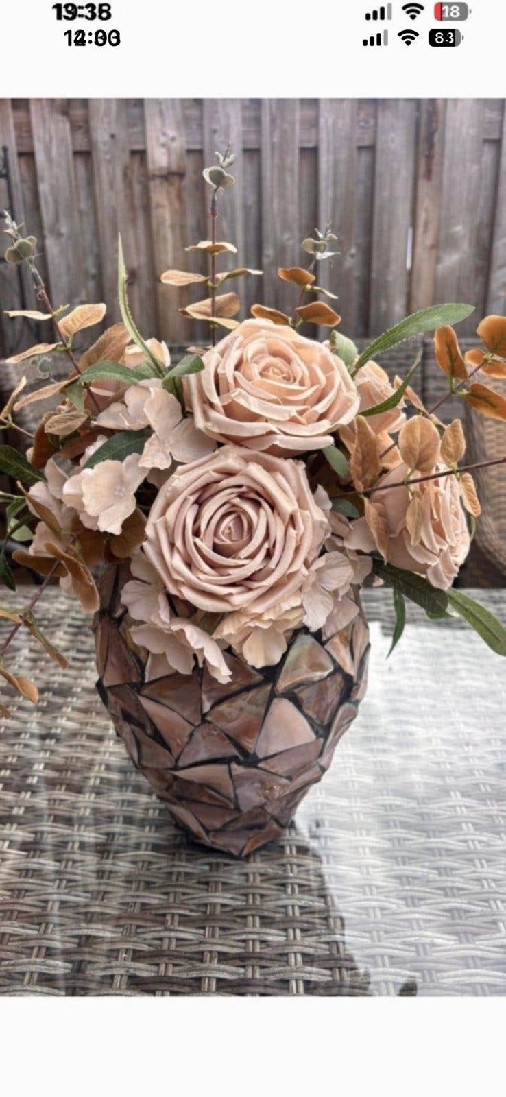 Schelpenvaas met bloemen, Huis en Inrichting, Ophalen, Zo goed als nieuw