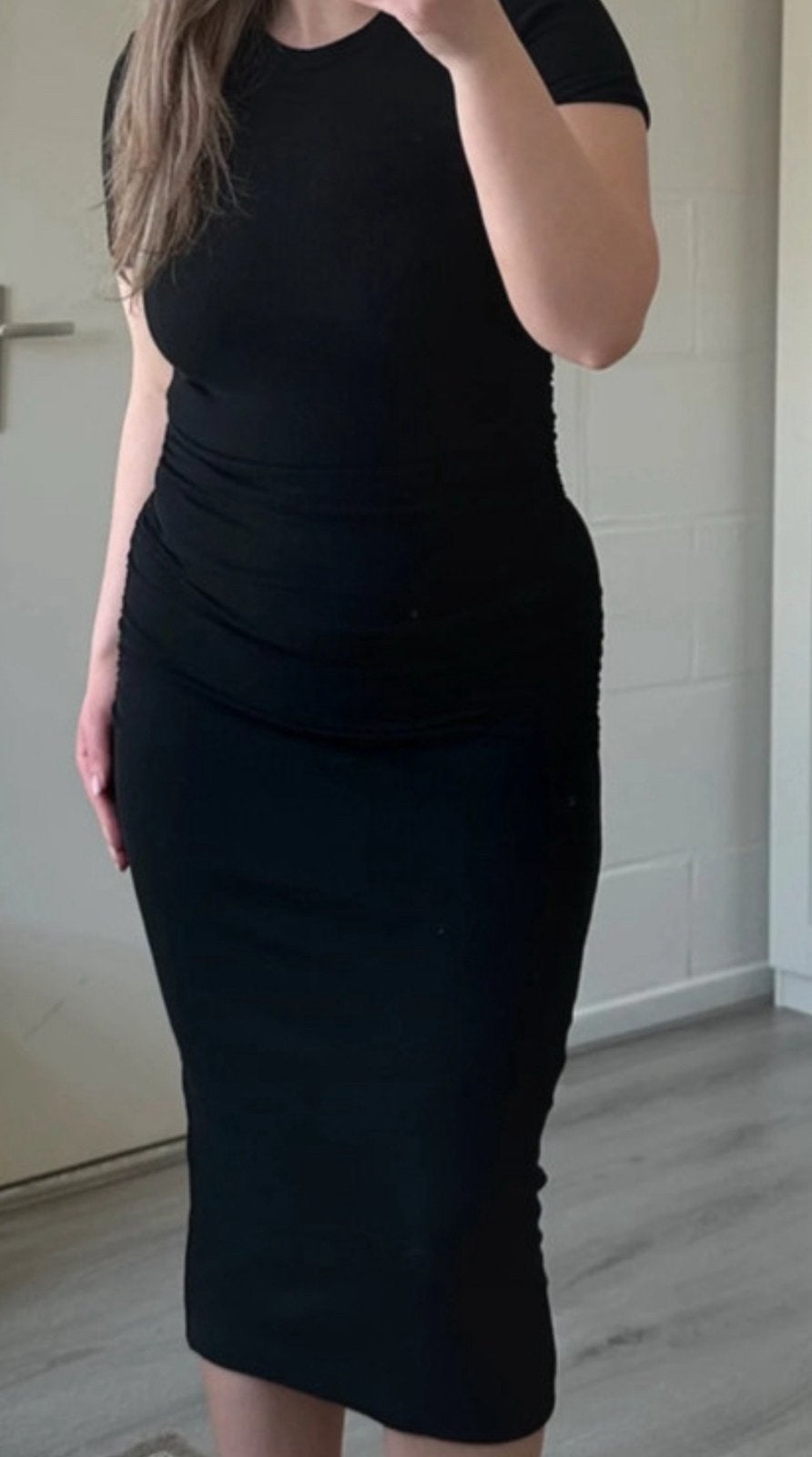 Zara midi jurk zwart met stretch ribstofje, Zwart, Ophalen of Verzenden, Zo goed als nieuw, Maat 36 (S)
