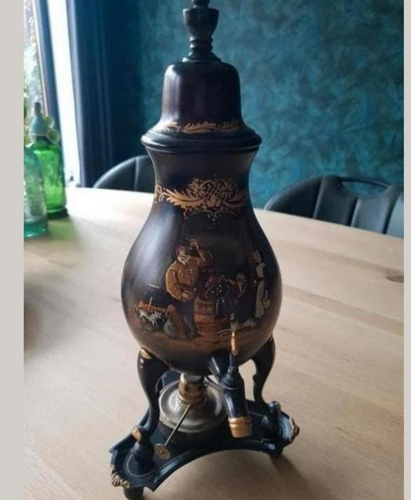 Antieke handbeschilderde tinnen kraantjeskan, Antiek en Kunst, Antiek | Tin, Ophalen