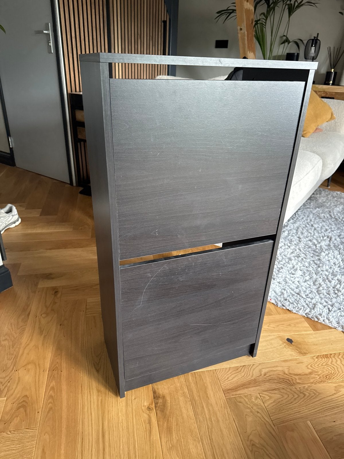 Donkerbruine schoenenkast met 2 vakken ikea schoenen kast, Ophalen, Gebruikt
