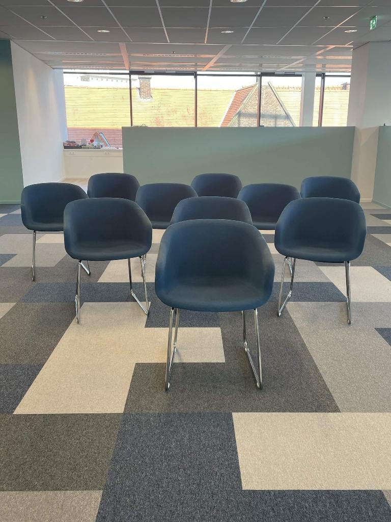10x Office Stoelen – Vergaderstoelen Sledepoten, Ophalen, Gebruikt, Blauw, Bureaukruk