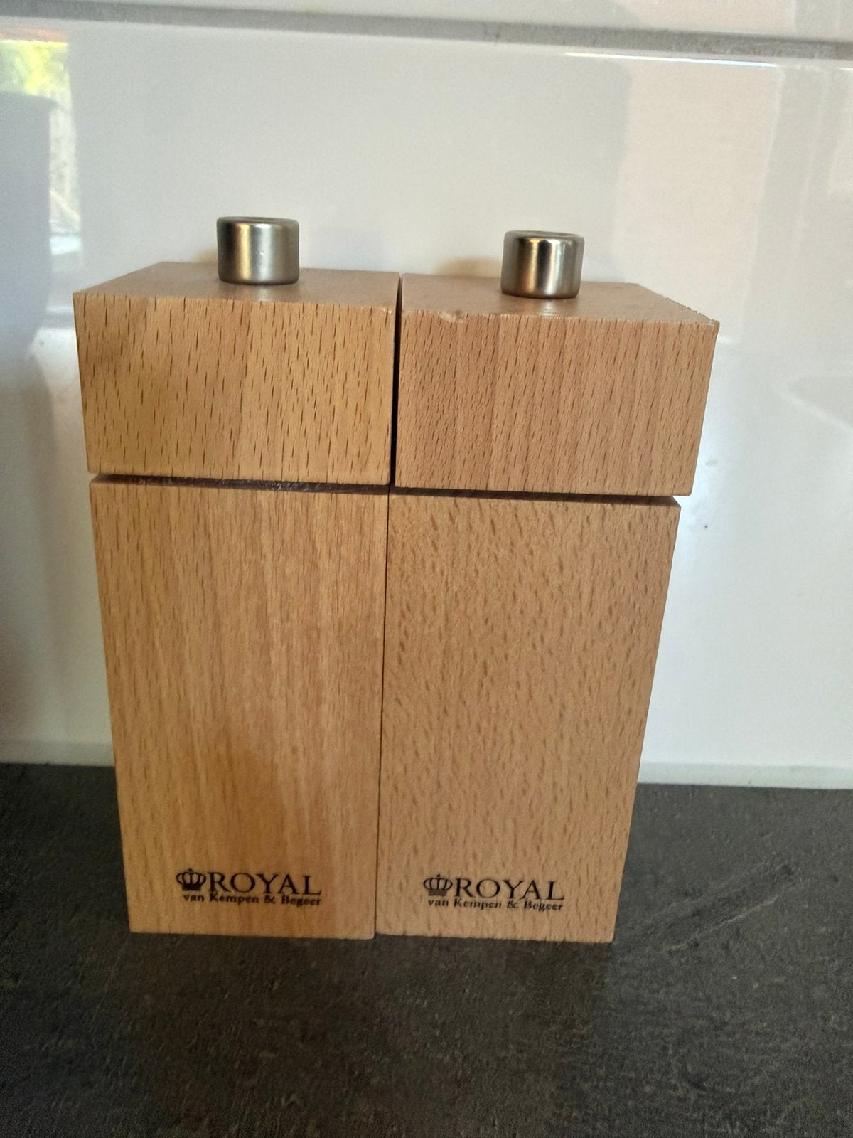 Royal van Kempen & Begeer peper en zoutstel, Overige typen, Hout, Ophalen of Verzenden, Zo goed als nieuw