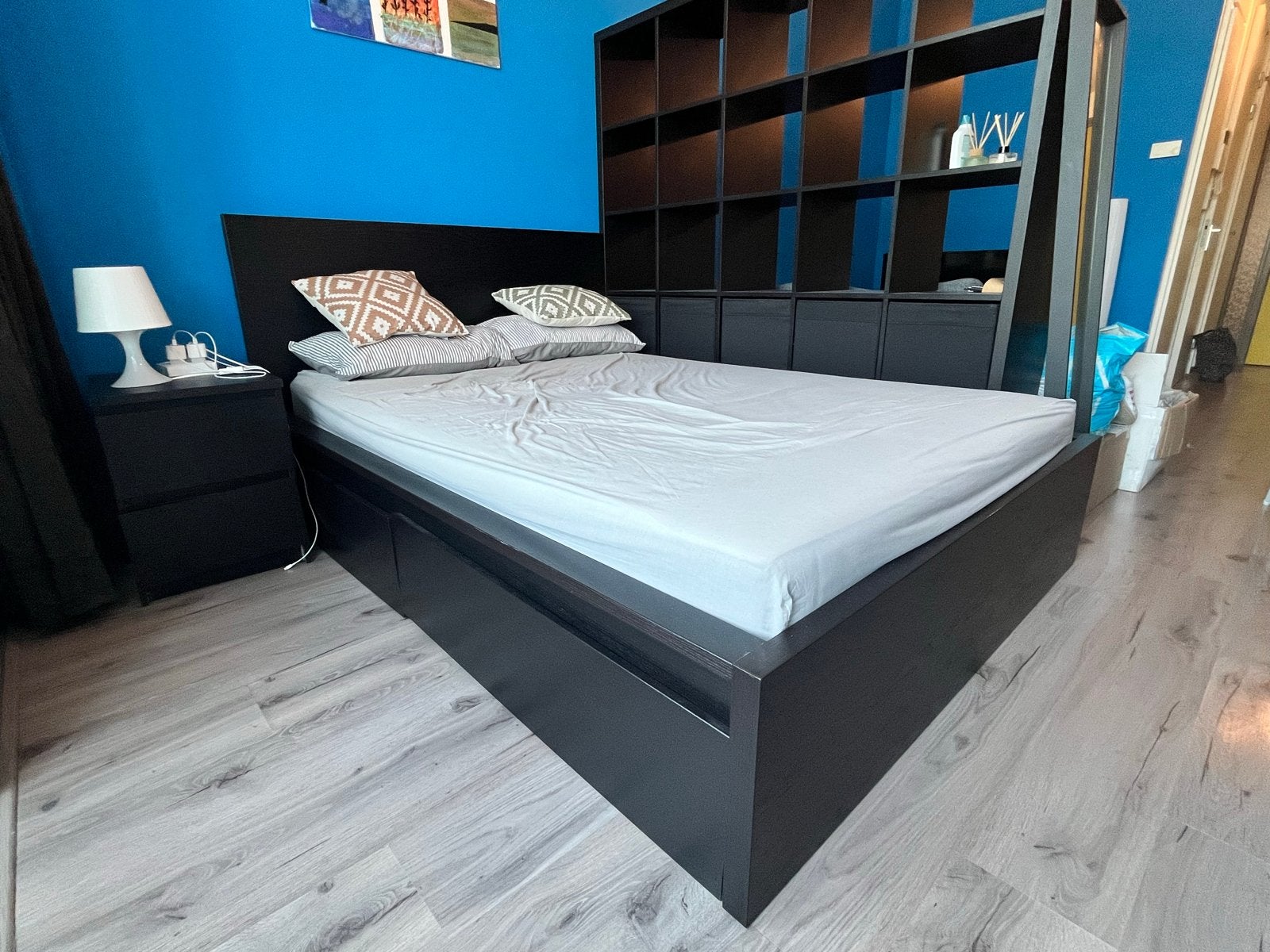 IKEA Malm bed 140x200 met opbergruimte, zwart, Ophalen, Gebruikt, Zwart, Tweepersoons