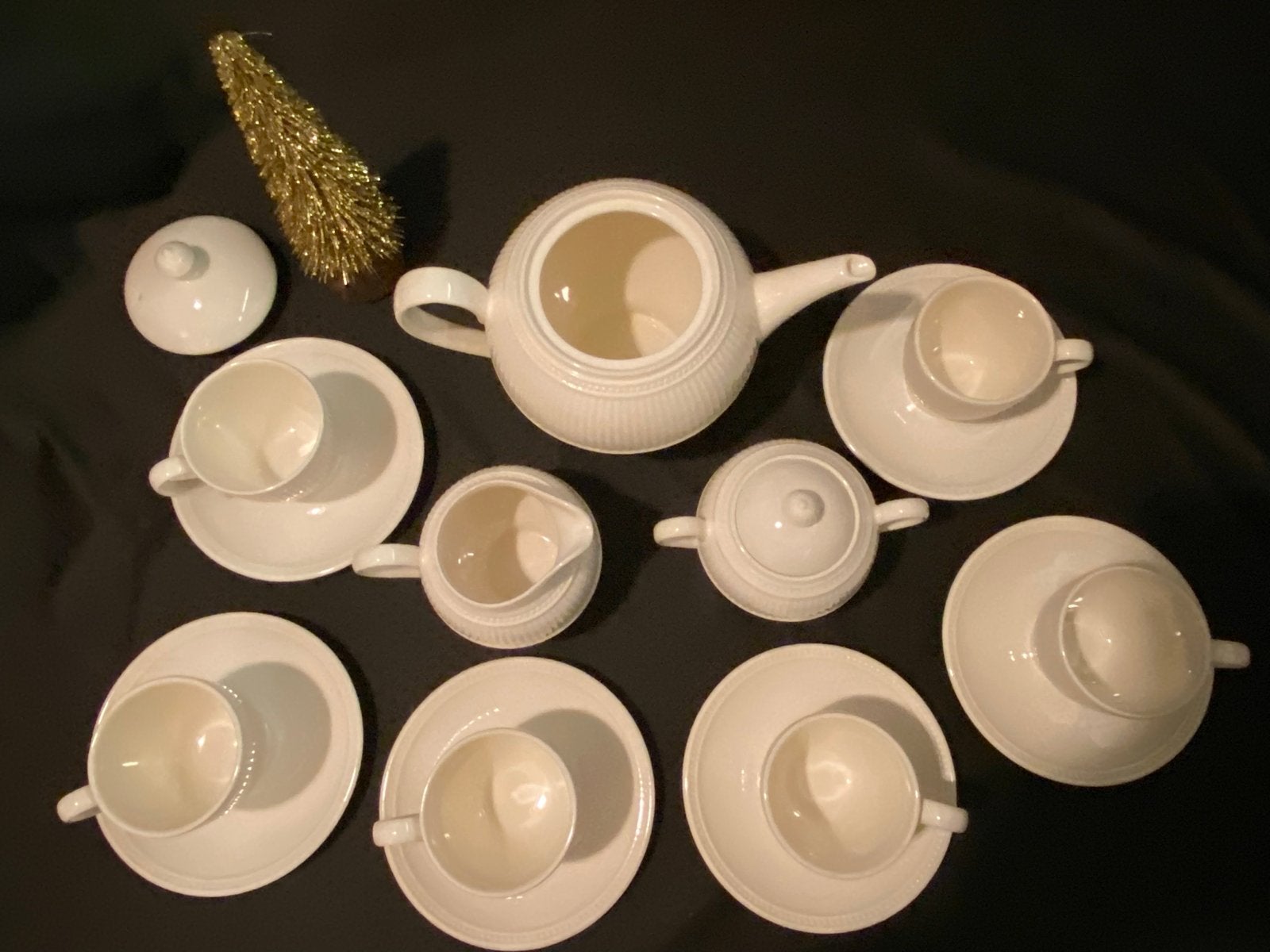 Wedgwood Windsor theeservies - 6 kop en schotels, theepot, Klassiek, Ophalen of Verzenden, Zo goed als nieuw, Kop(pen) en/of Schotel(s)