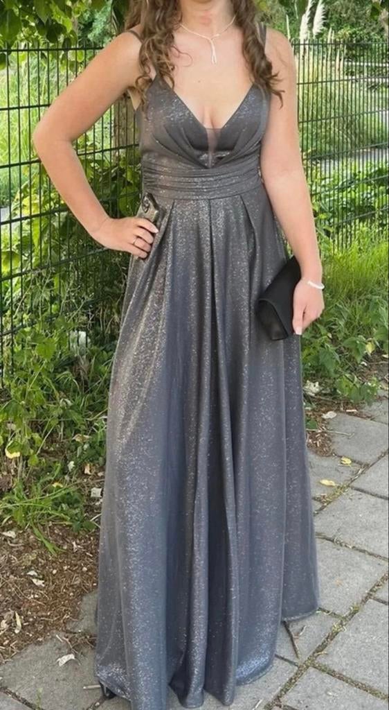 Elegante Avondjurk met Glitter - Maat S, Ophalen of Verzenden, Zo goed als nieuw, Maat 36 (S), Grijs