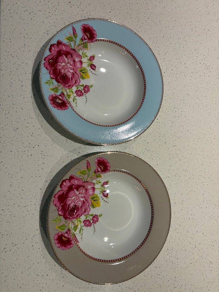 Pip Studio Floral diepe borden set van 2 blauw en khaki, Ophalen of Verzenden, Aardewerk, Overige stijlen, Bord(en)