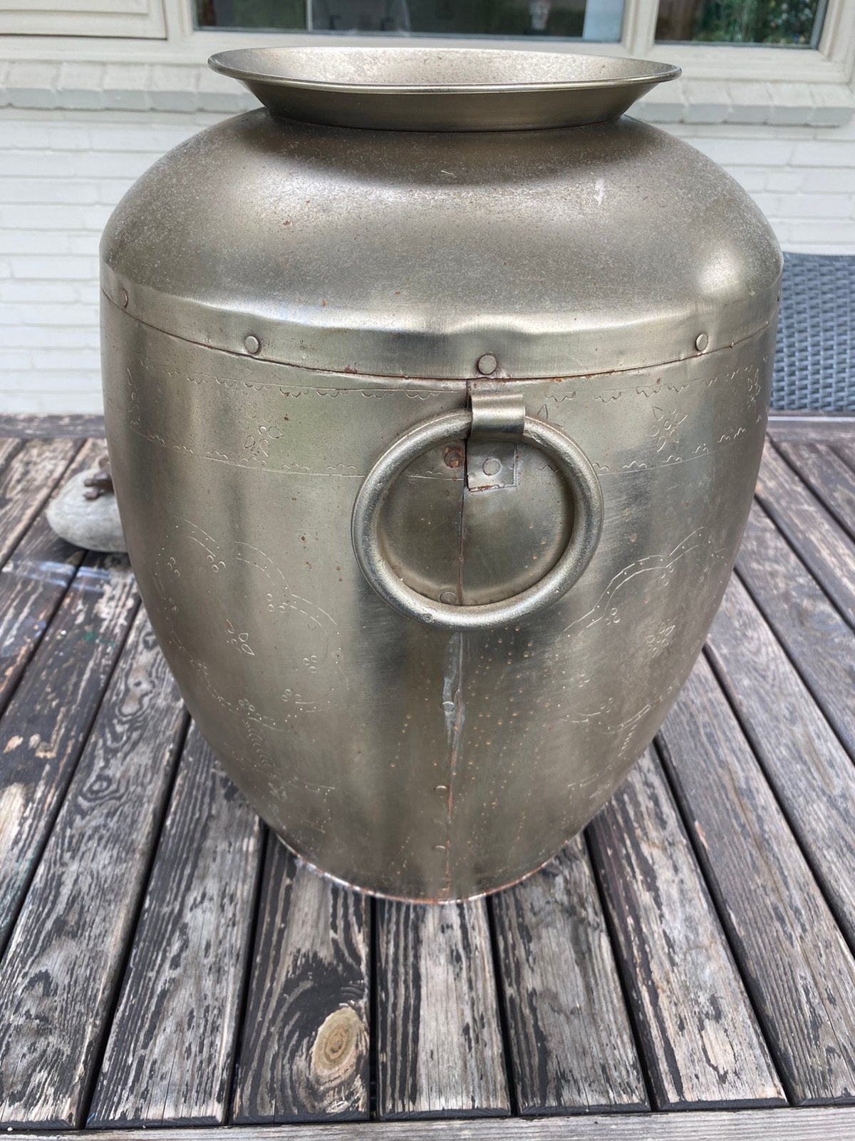 Koper/goudkleurige vaas h 44 diam 14, Overige materialen, Gebruikt, Met patroon/structuur, 44 cm