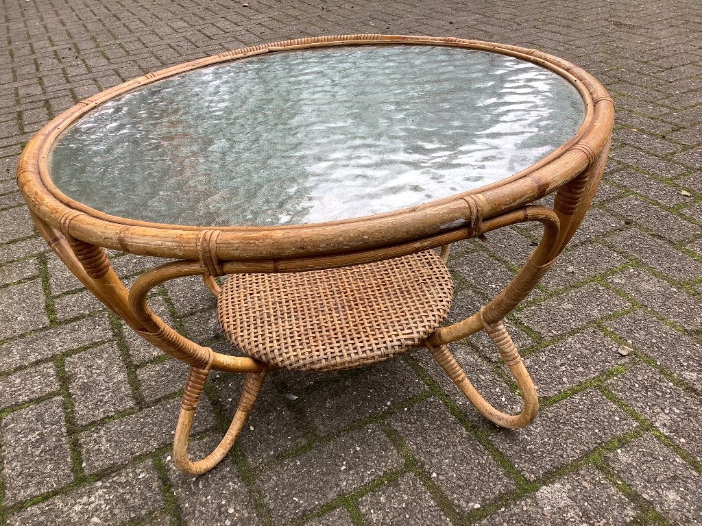 Rotan tafeltje, Ophalen, Gebruikt, 50 tot 100 cm, Rond
