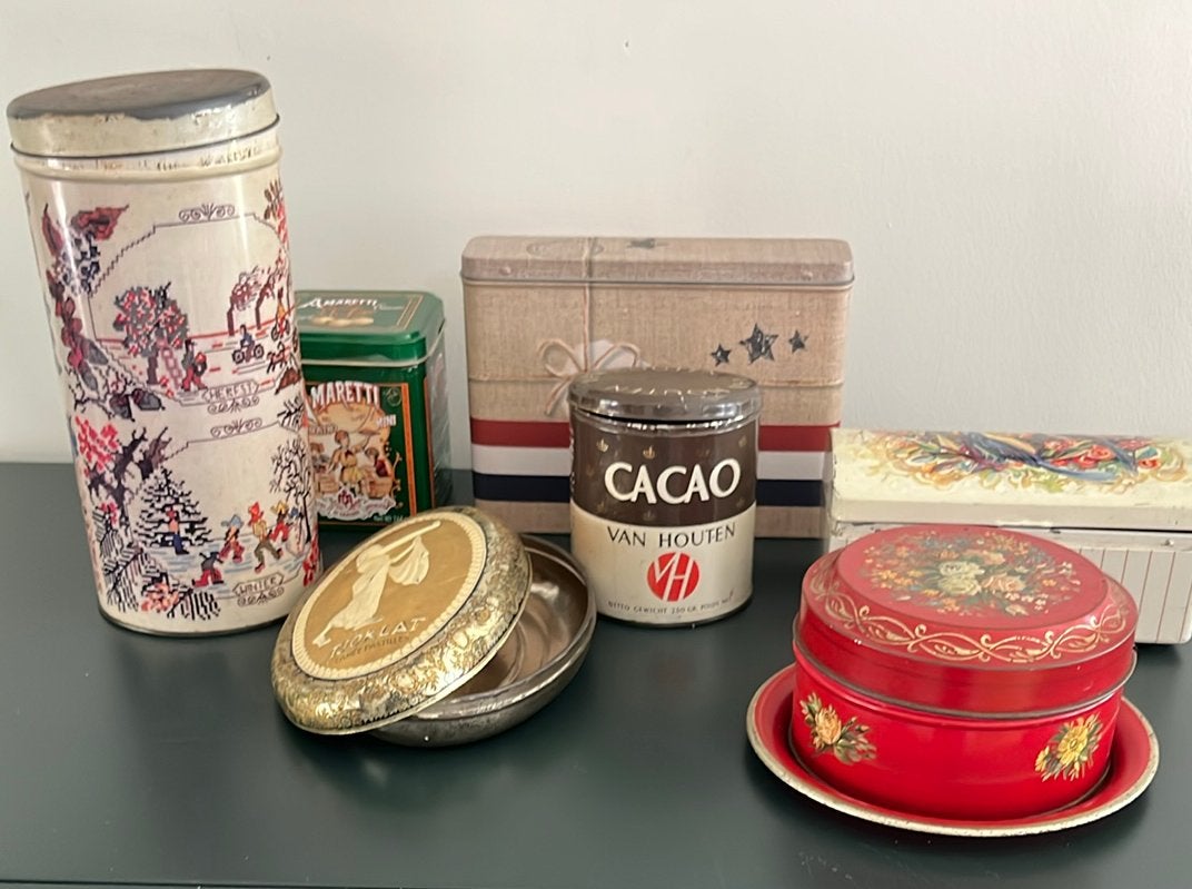 Diverse collectie vintage en moderne blikken koektrommels, Verzenden, Gebruikt, Koek(jes), Overige merken