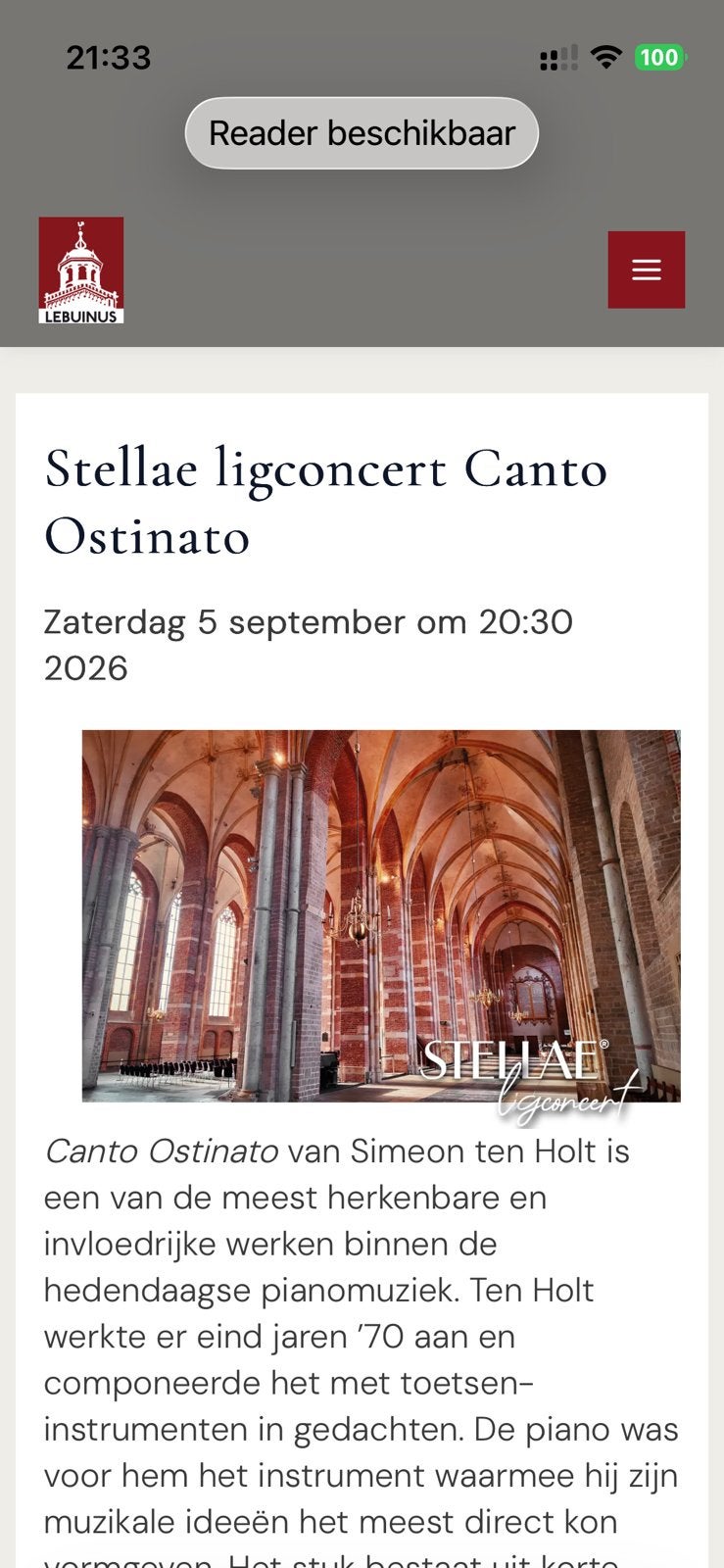 Ligconcert Canto Ostinato (Simeon ter Holt) in kerk Deventer, Twee personen, September, Instrumentaal