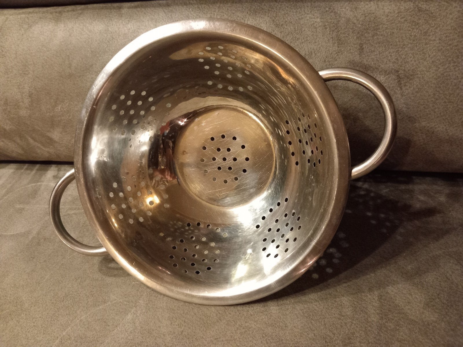 gratis Vintage Groene Zeef/Vergiet met Handvatten, Ophalen of Verzenden, Metaal, Groen, Overige typen