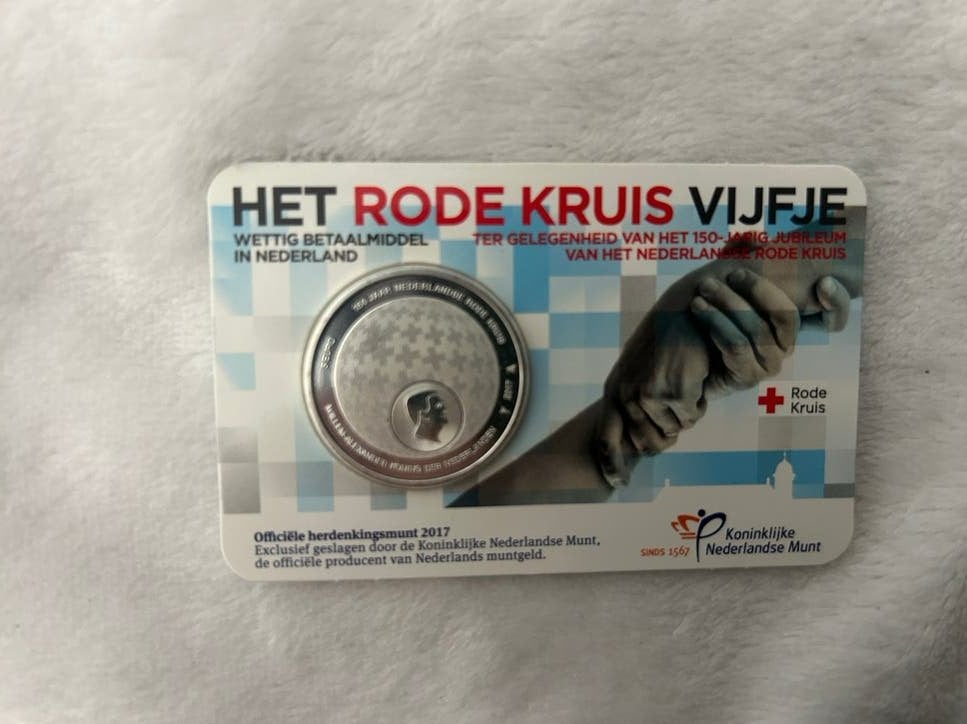 5 Euro Herdenkingsmunt 2017 - 150 jaar Rode Kruis Coincard, Verzenden, Koningin Beatrix, Euro's, Losse munt