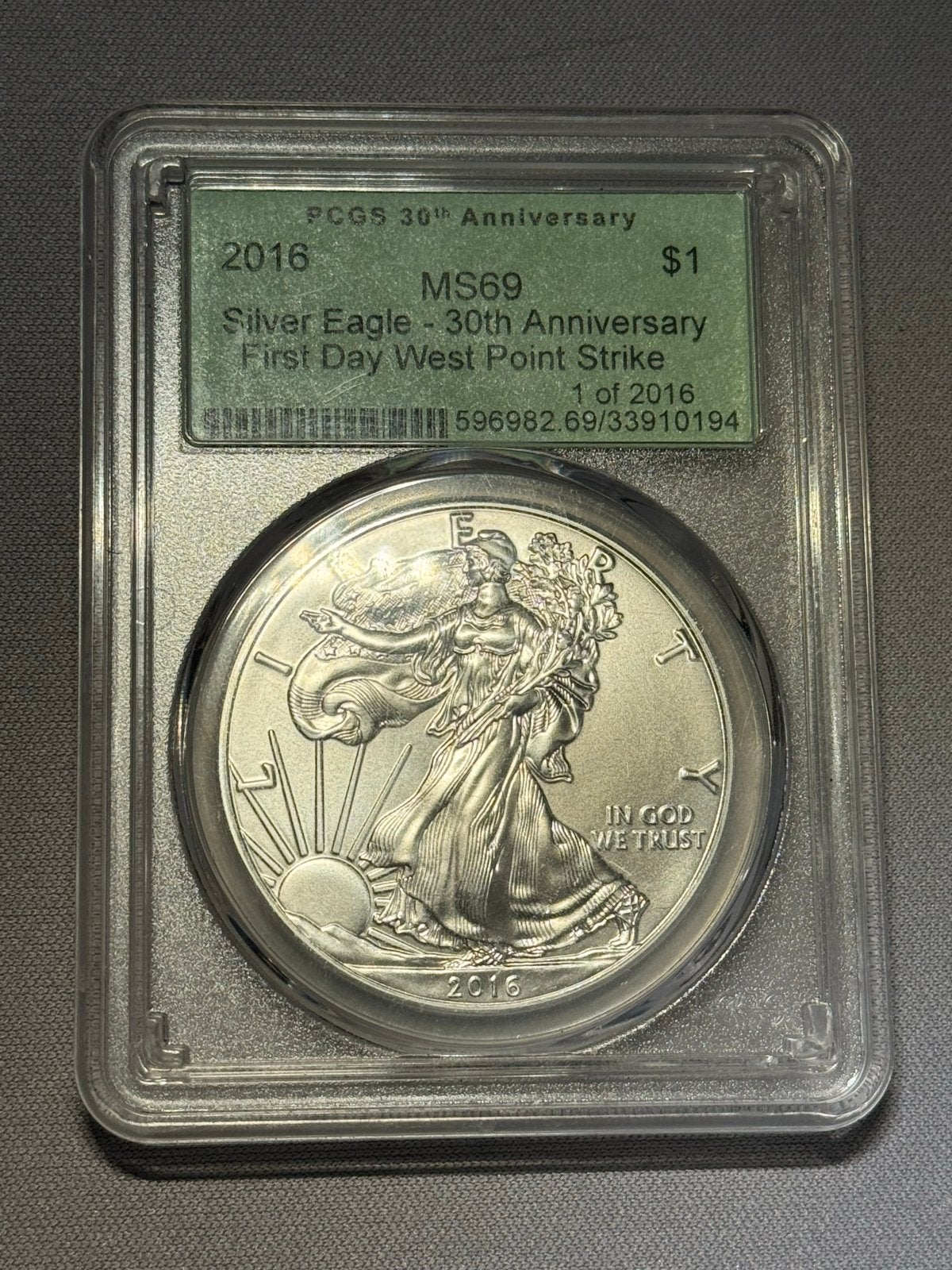 2016 Silver Eagle - 30th Anniversary MS69 PCGS, Ophalen of Verzenden, Losse munt, Zilver