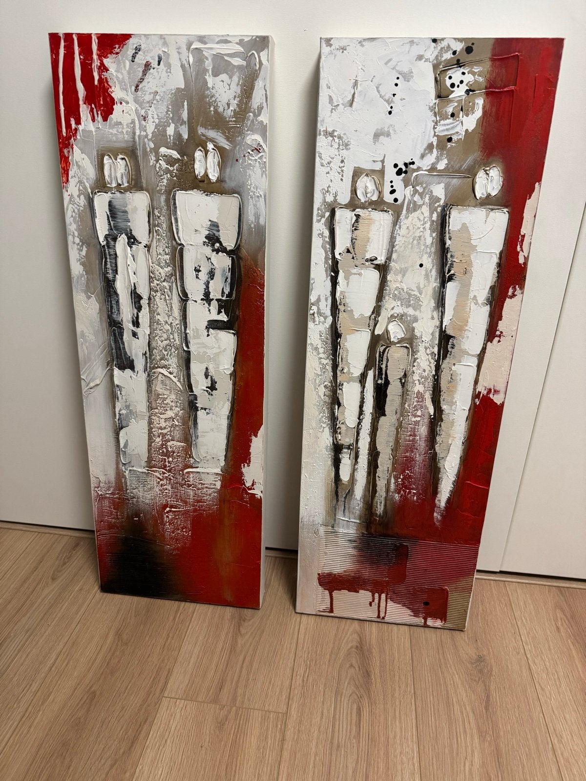 Set van 2 Cobra Art Company schilderijen, abstract rood/wit, Antiek en Kunst, Ophalen