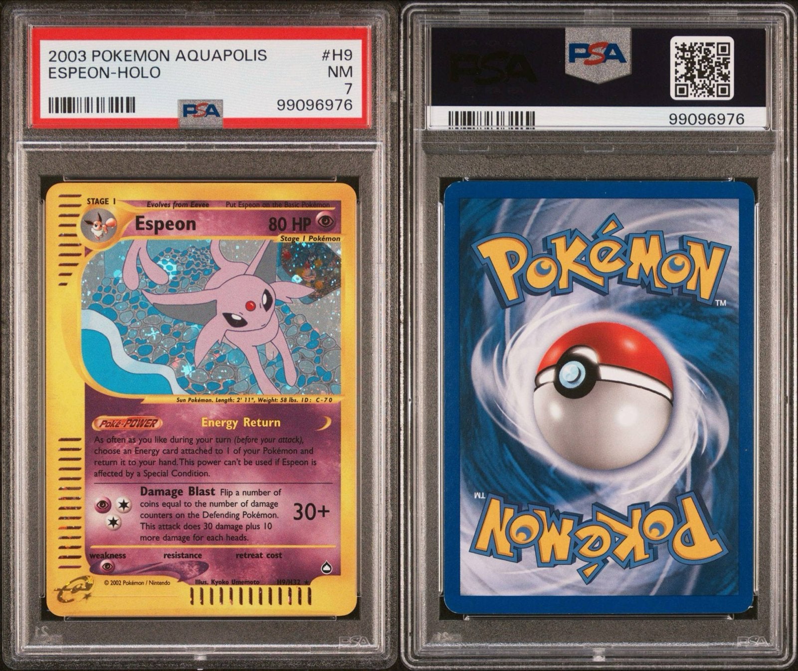 Espeon | Aquapolis | Holo H9 | PSA7 Near Mint, Ophalen, Nieuw, Losse kaart, Foil