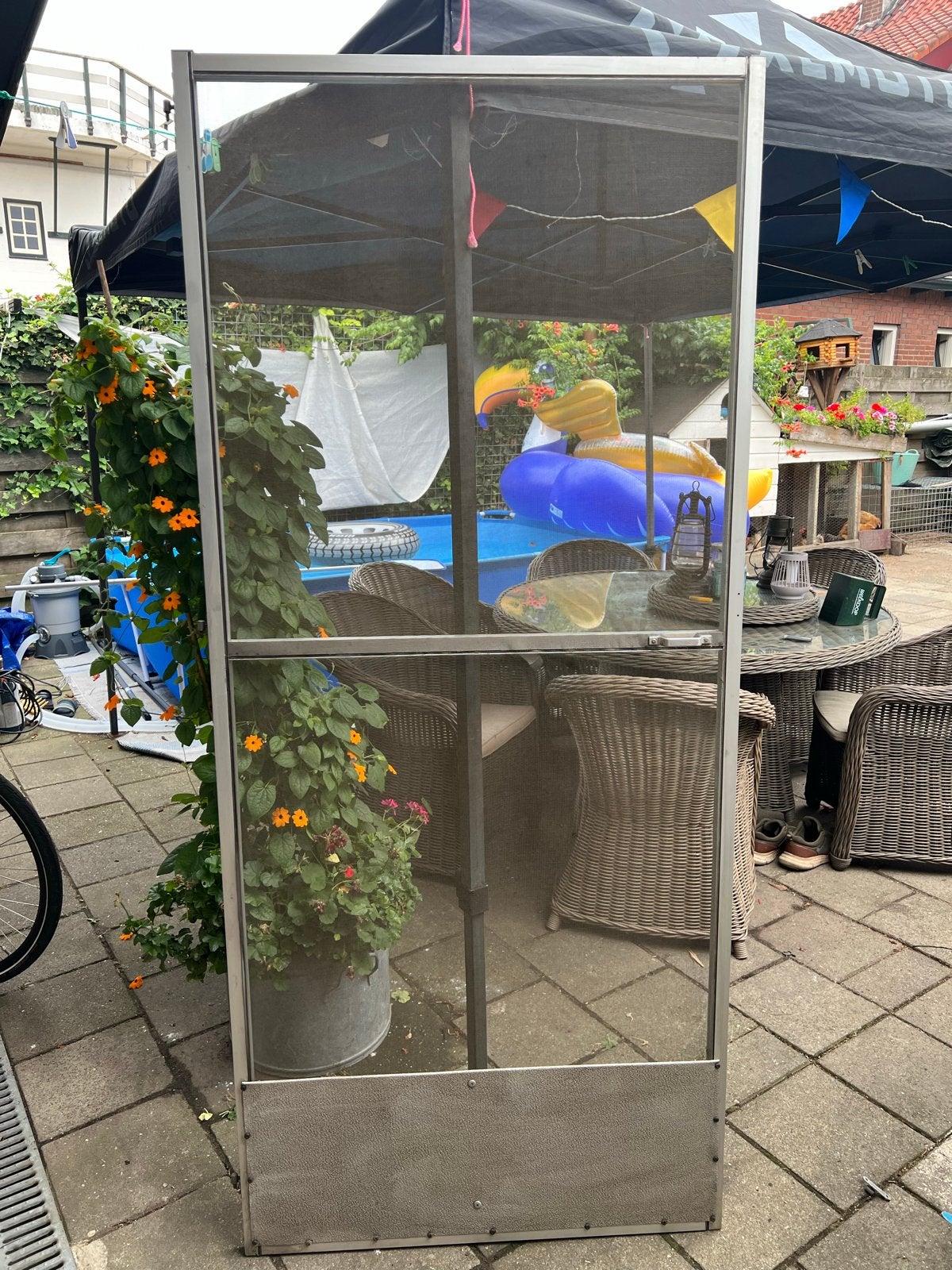 Aluminium hordeur 195x85,5 cm - Gebruikt, Doe-het-zelf en Verbouw, Deuren en Horren, Ophalen, Gebruikt, 80 tot 100 cm, Hordeur
