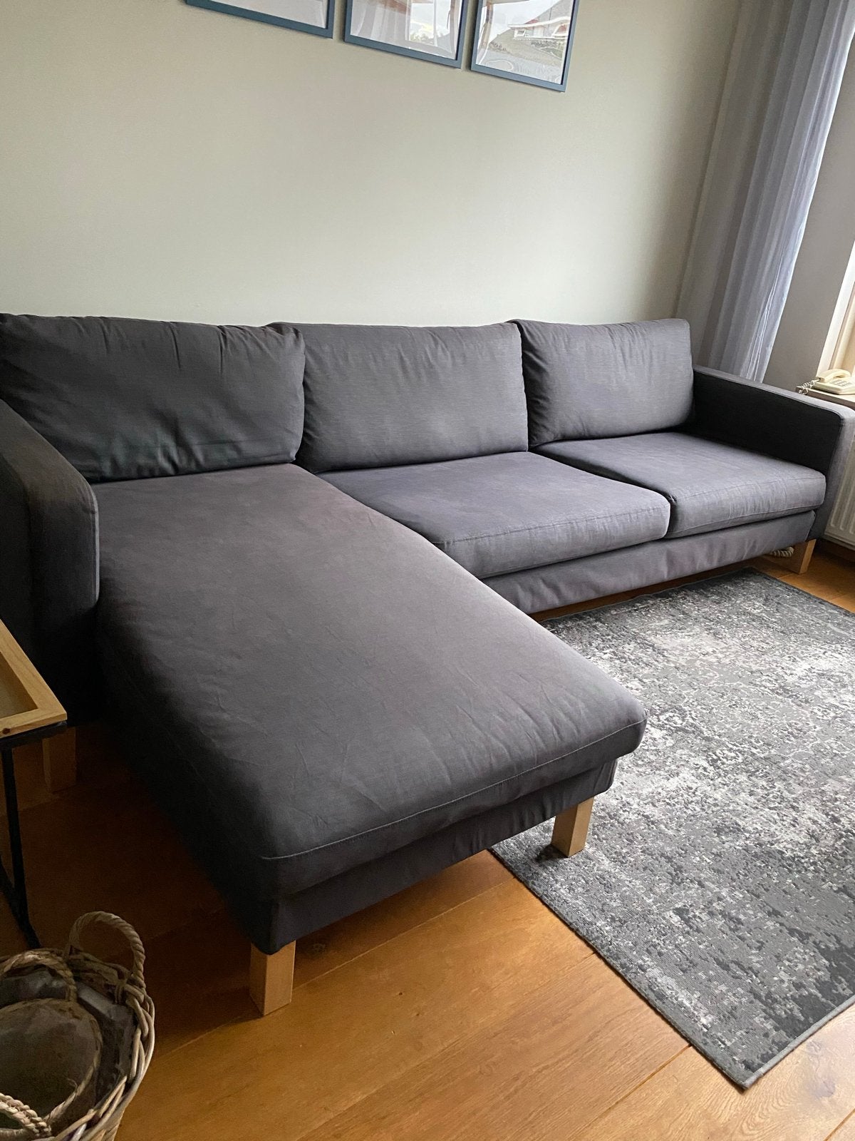 Nette IKEA Karlstad Hoekbank - Grijs, wasbare hoezen, Huis en Inrichting, Banken | Bankstellen, Ophalen, 250 tot 300 cm, Gebruikt