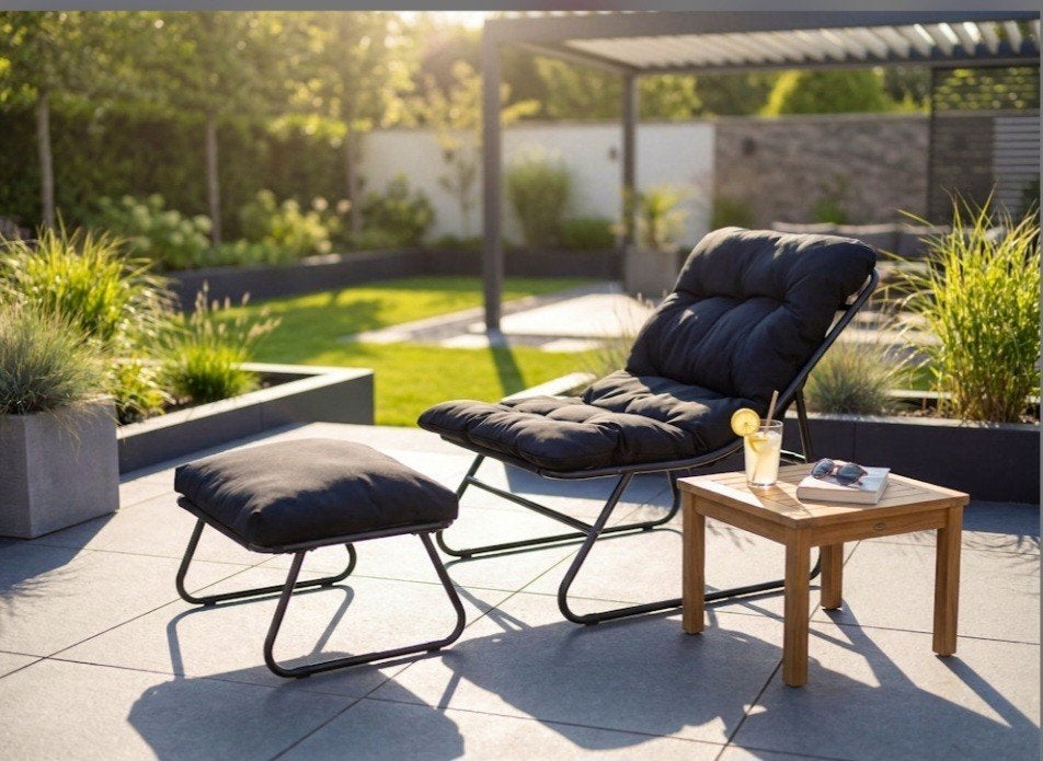 Lifa Garden Lounge stoel met voetenbank, Ophalen of Verzenden, Nieuw, Zwart, Eén