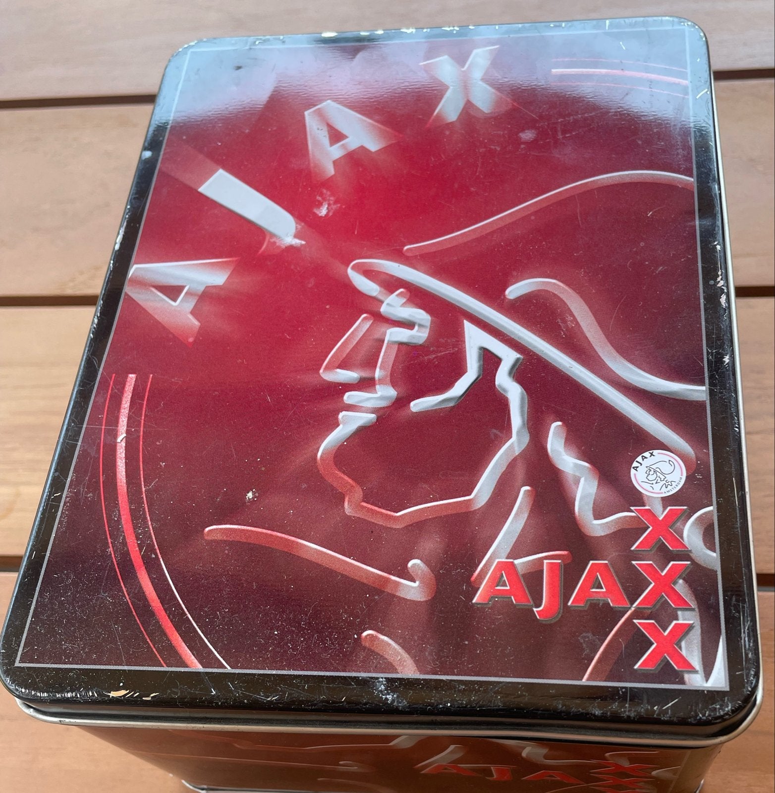 Vintage Ajax blik - Koekblik/Opbergblik, Ophalen of Verzenden, Gebruikt, Overige, Overige merken
