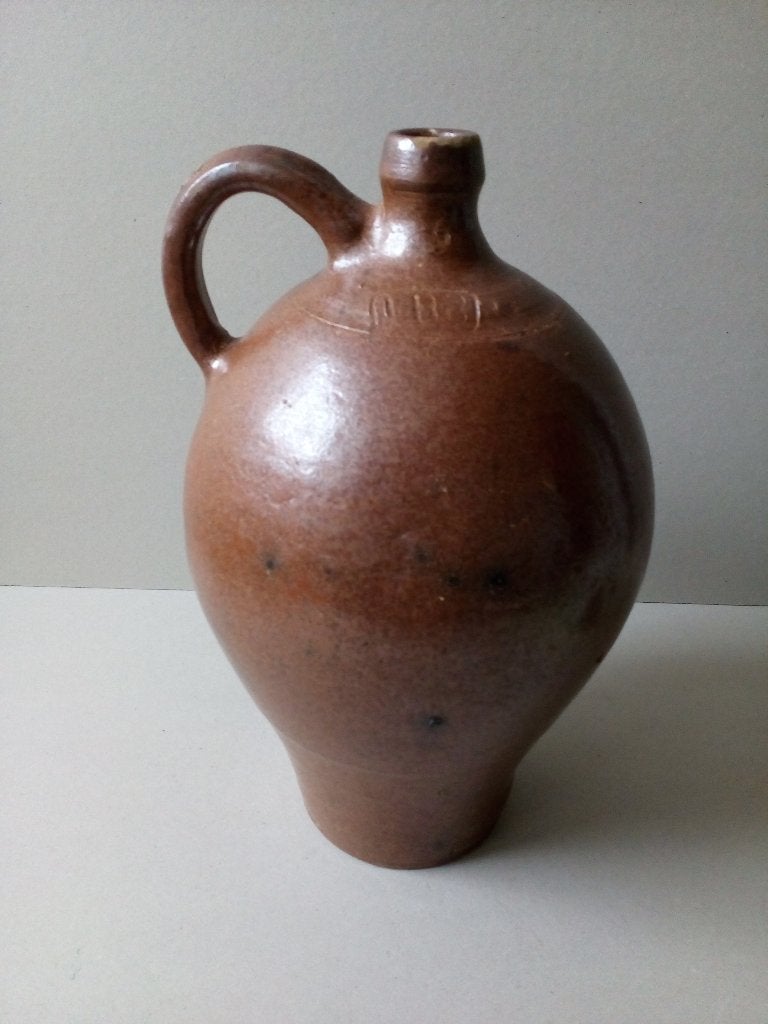 Antieke aardewerken kruik, bruin geglazuurd, Ophalen of Verzenden