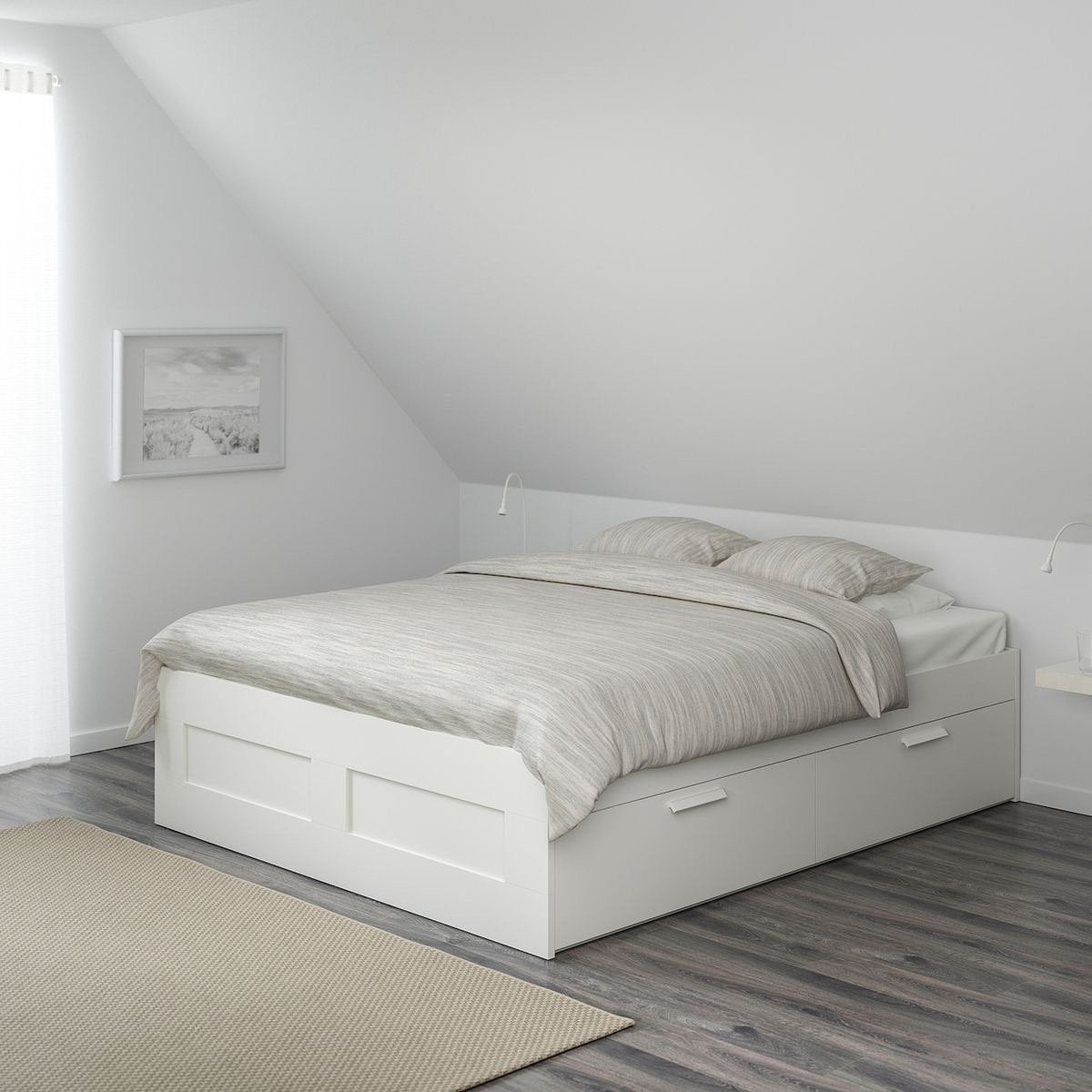 IKEA BRIMNES bed 140x200 wit met opberglades + lattenbodem, Huis en Inrichting, Ophalen, Gebruikt, Wit, Tweepersoons