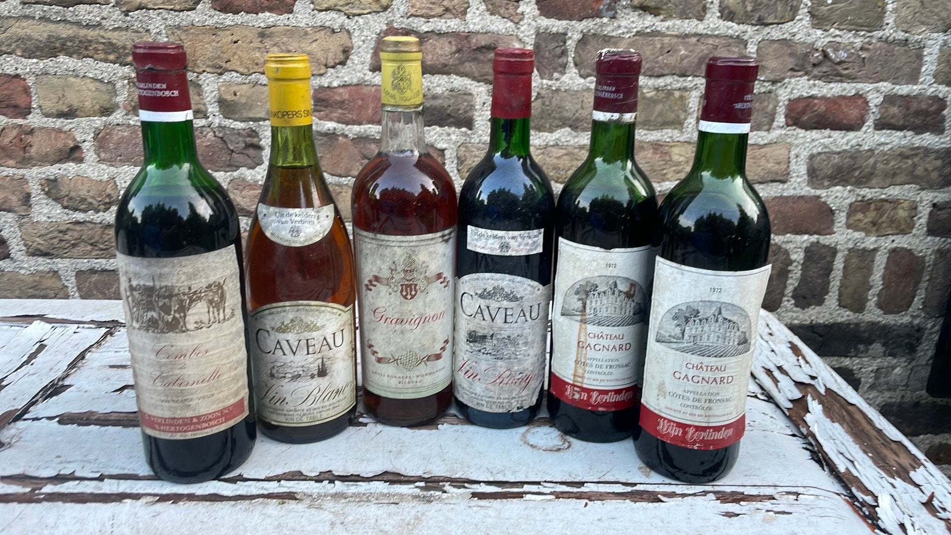 Lot 6x Vintage Wijnflessen–Ned.Wijnkopers(Verlinden/Verbunt), Ophalen of Verzenden, Zo goed als nieuw, Frankrijk, Overige typen