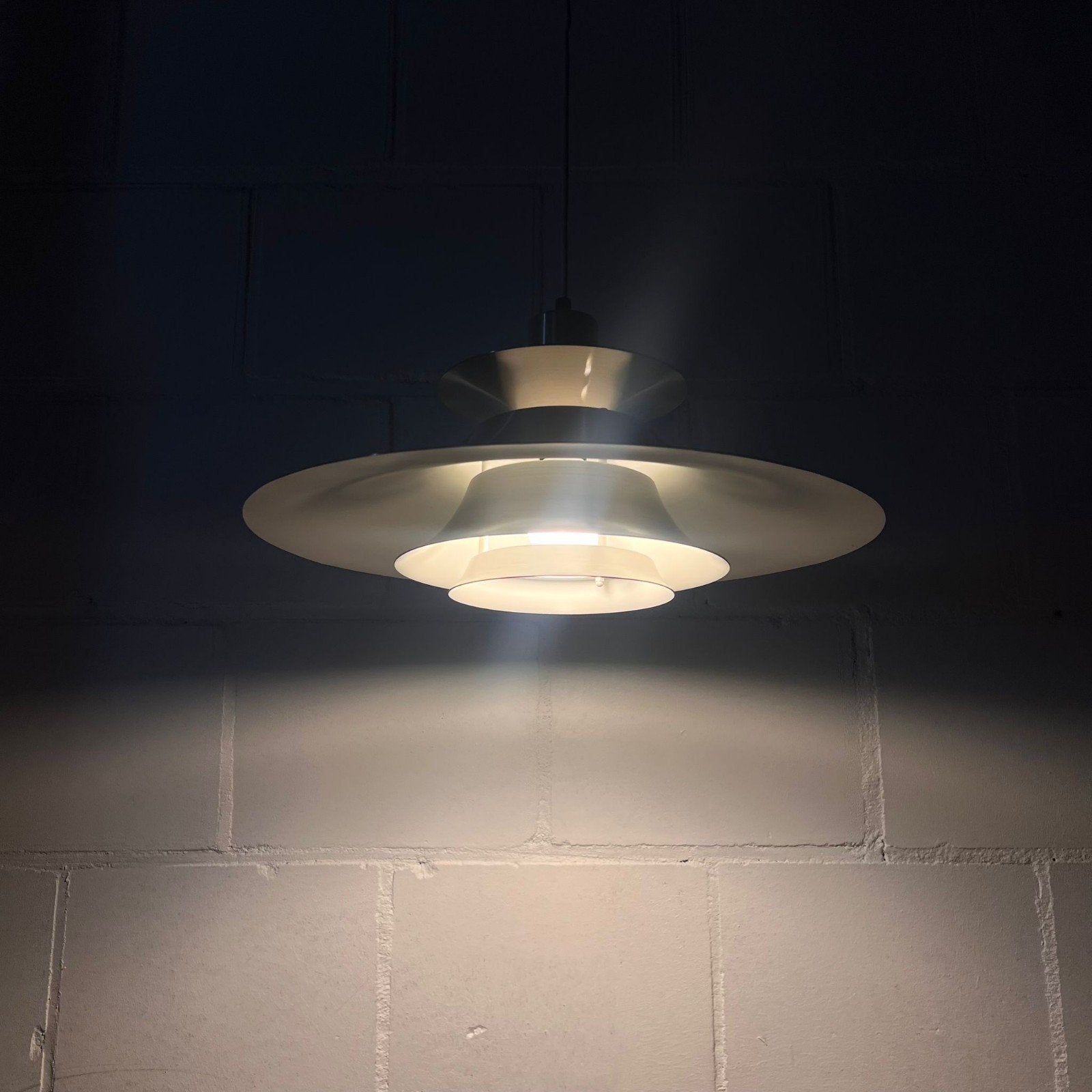 Vintage Deense Hanglamp - Geborsteld Aluminium, Ophalen, Gebruikt, Deens Design, Mid-Century Modern, Scandinavisch, E27 (groot)
