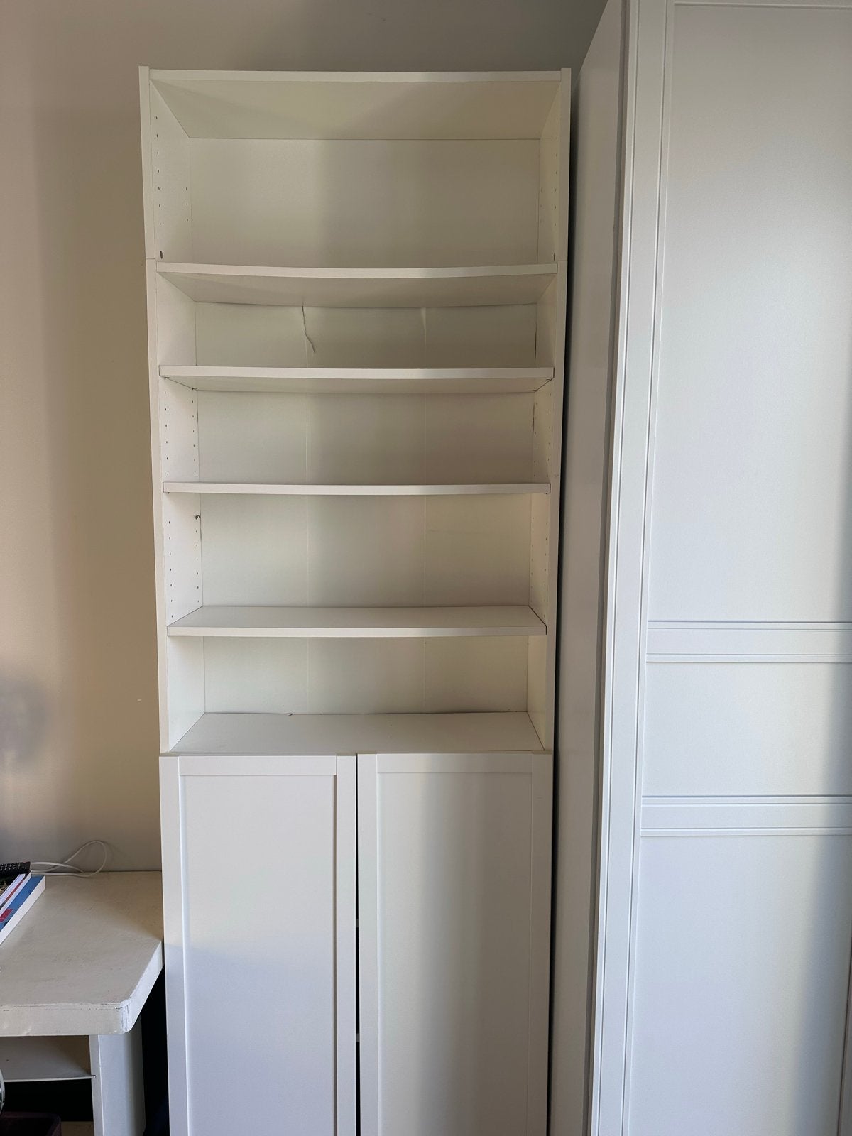 IKEA BILLY boekenkast met OXBERG deuren + opzetstuk - wit, Ophalen, Overige materialen, Gebruikt, 200 cm of meer