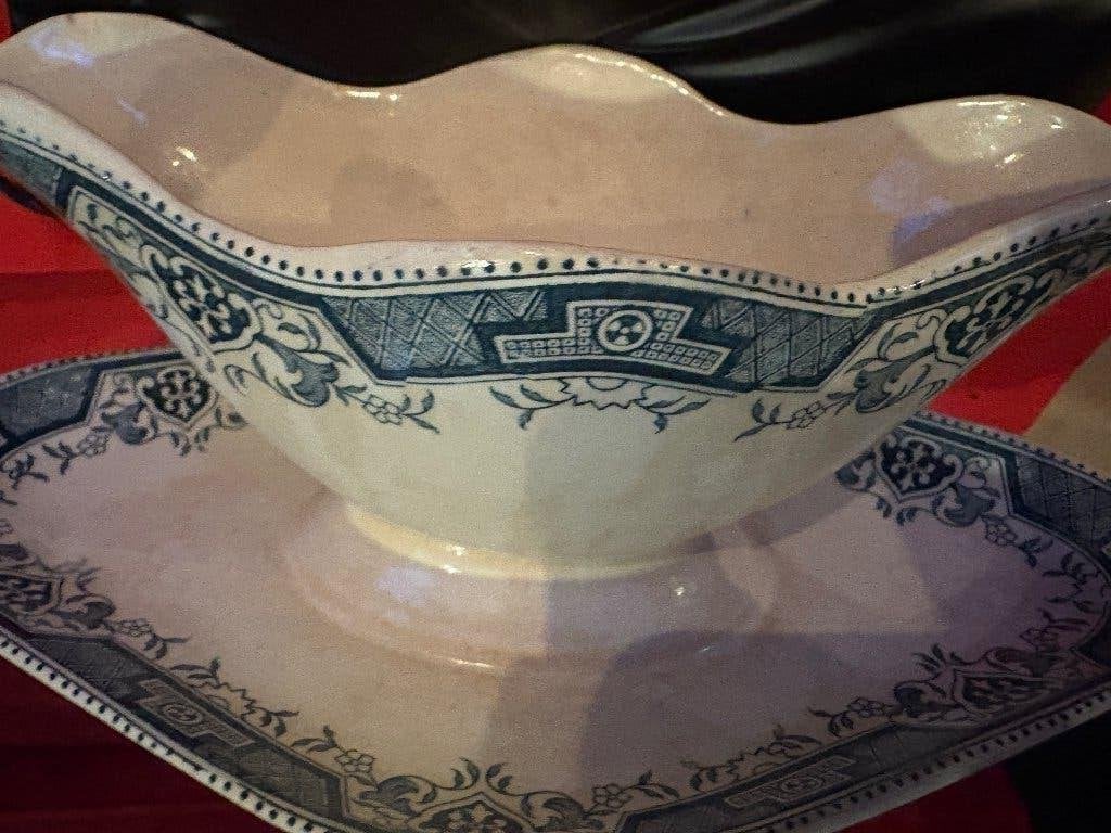 Antiek Keramiek Amerikaanse Saucier met Onderbord circa 1875, Ophalen of Verzenden