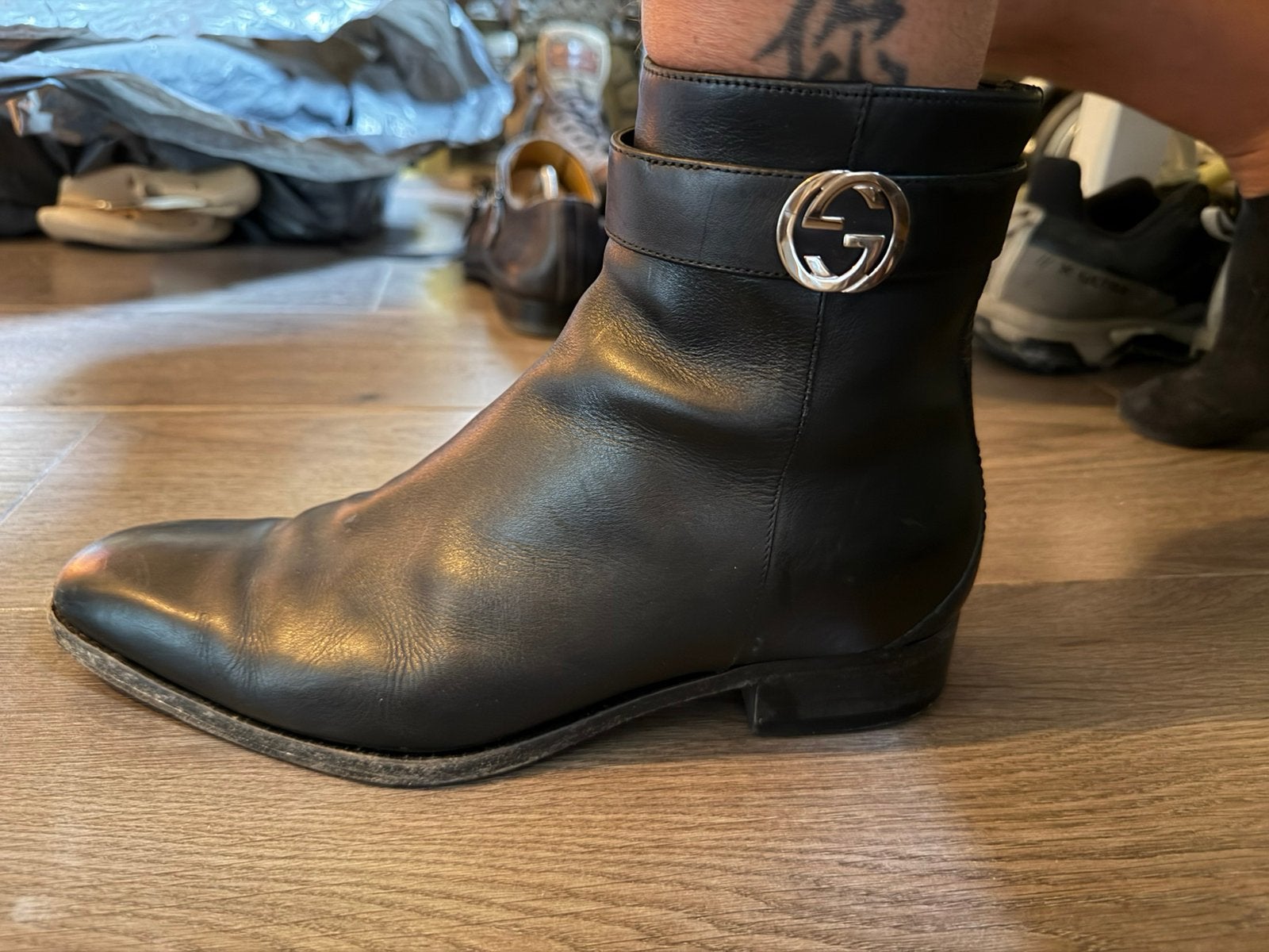 Gucci laarsjes leder zwart heren, Verzenden, Zwart, Boots, Gedragen
