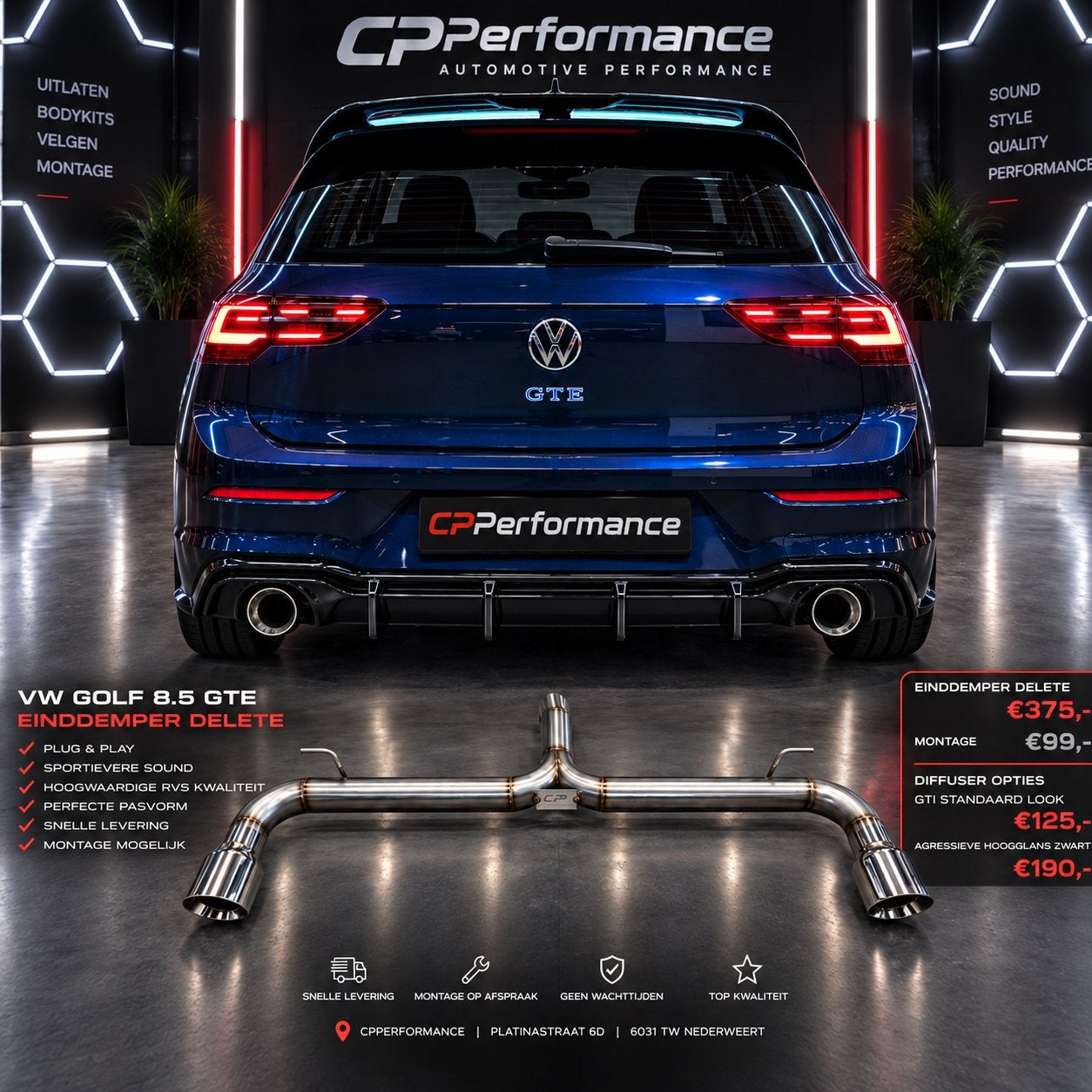 Golf 8.5 gte uitlaat einddemper delete gti look plug & play, Ophalen of Verzenden, Nieuw, Volkswagen