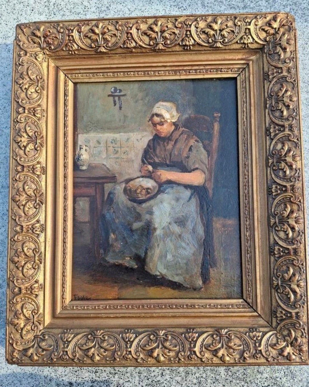 Fraai gesigneerd schilderij 'Aardappelmeisje' van Foole, Ophalen, Portret of Personen