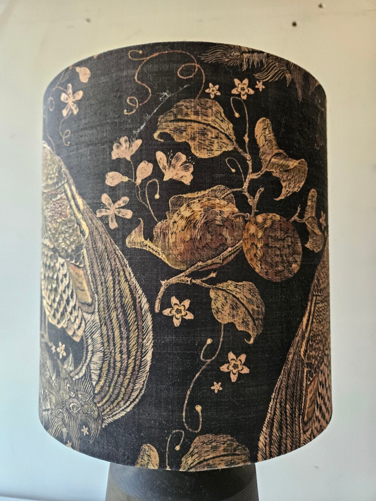 Unieke lampenkap met vogel- en bloemenprint, Huis en Inrichting, 25 cm, Overige typen, Zwart, Rond