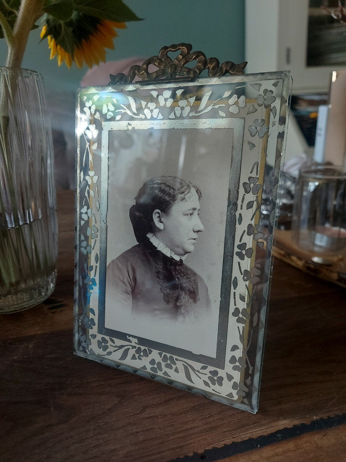 prachtig bewerkte glazen Franse strik fotolijst, Ophalen of Verzenden
