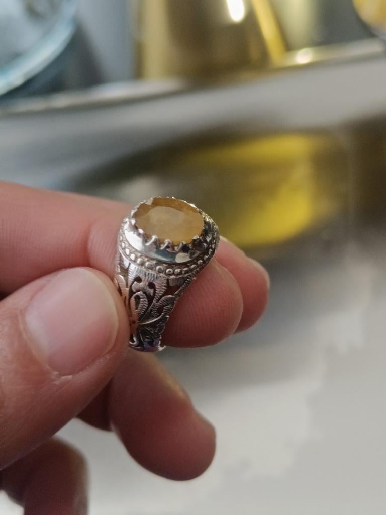 Gele saffier iraanse ring zilver 925, Sieraden, Tassen en Uiterlijk, 18 tot 19, Nieuw, Ophalen of Verzenden, Dame