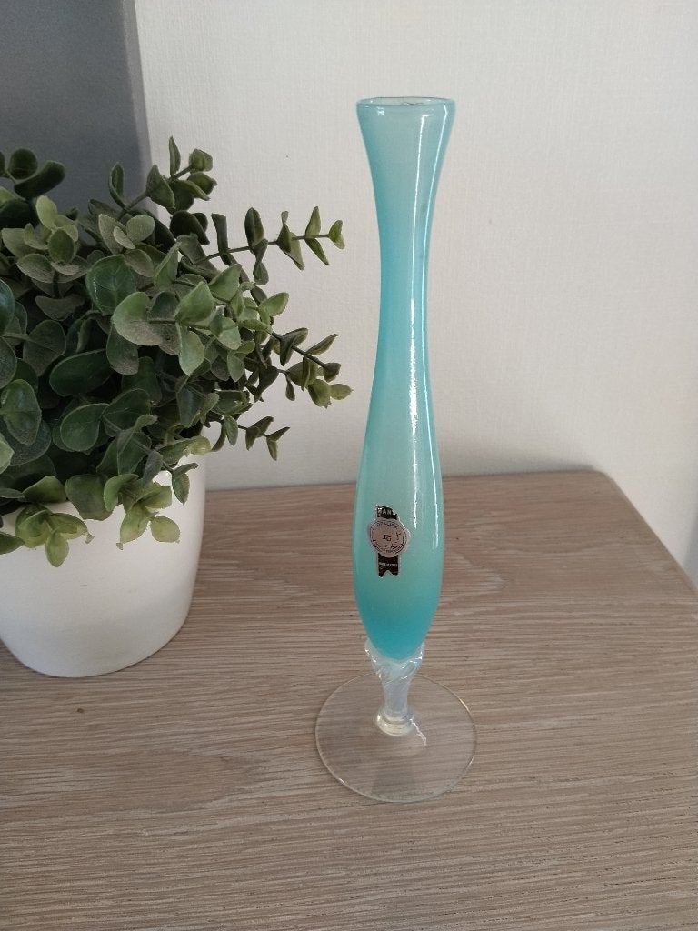 Vintage handgeblazen opaline vaasje made in Italy, Ophalen of Verzenden